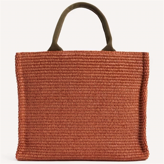 Marni Small Raffia Tote Bag, Brick/Olive 